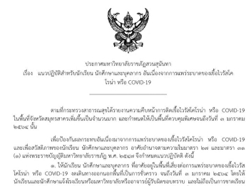 แนวปฏิบัติ สำหรับนักเรียน นักศึกษา
และบุคลากร
อันเนื่องจากการแพร่ระบาดของเขื้อไวรัสโคโรน่า
COVID 19