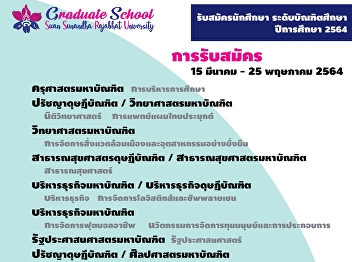 รับสมัครนักศึกษาระดับบัณฑิตศึกษา
ประจำภาคเรียนที่ 1/2564