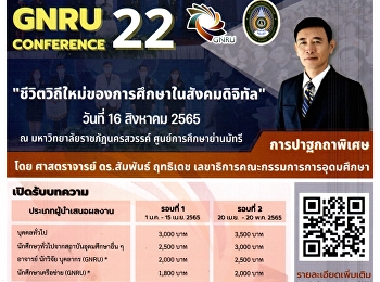 ประชุมสัมมนาวิชาการนำเสนอผลงานวิจัยระดับชาติเครือข่ายบัณฑิตศึกษา
มหาวิทยาลัยราชภัฏภาคเหนือ ครั้งที่ 22