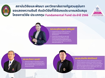 Congratulations to the researchers of
Suan Sunandha Rajabhat University
Received funding for 18 research
projects