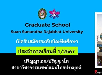 Field of Study: Applied Thai Traditional
Medicine Graduate School Suan Sunandha
Rajabhat University Open for
applications for graduate students. For
semester 1/2024
