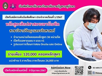 Field of Study: Philosophy and Ethics
Graduate School Suan Sunandha Rajabhat
University Open for applications for
graduate students. For semester 1/2024