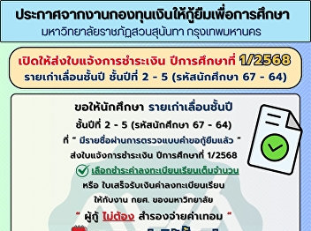 Announcement from the Student Loan Fund
Office, Student Development Division,
Suan Sunandha Rajabhat University,
Bangkok