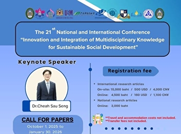 Graduate School of Suan Sunandha
Rajabhat University invites you to
submit articles for the 21st National
and International Academic Conference