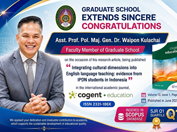 The Graduate School congratulates
Assistant Professor Dr. Waipoj Kulachai
on the publication of his research in an
international academic journal.