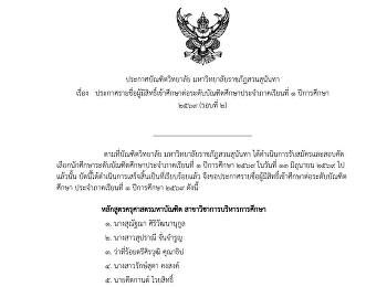 ประกาศบัณฑิตวิทยาลัย
มหาวิทยาลัยราชภัฏสวนสุนันทา  เรื่อง
ประกาศรายชื่อผู้มีสิทธิ์เข้าศึกษาต่อระดับบัณฑิตศึกษา
ประจำภาคเรียนที่ ๑ ปีการศึกษา ๒๕๖๙
(รอบที่ 2)