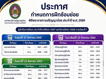 ประกาศ กำหนดการพิธีพระราชทานปริญญาบัตร
ประจำปี พ.ศ.2569