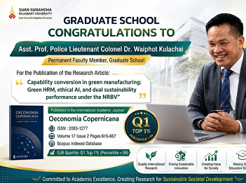 The Graduate School extends its warmest
congratulations to Assistant Professor
Police Lieutenant Colonel Dr. Waipoj
Kulachai, a faculty member of the
Graduate School,