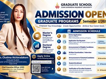 Call for Applications: Graduate Students
(Semester 2/2026) Graduate School, Suan
Sunandha Rajabhat University